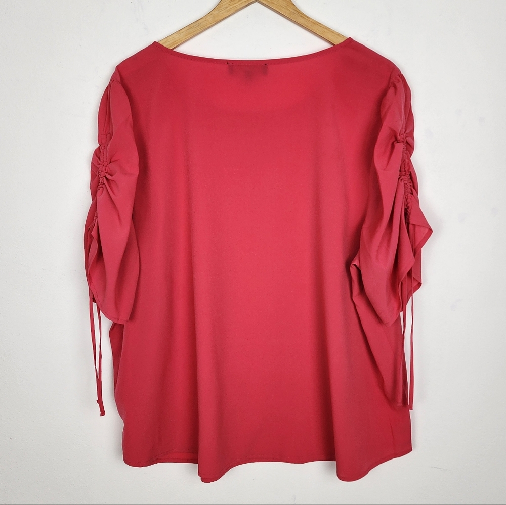 Eloquii Pink Ruched Sleeve Top Blouse Popover Size 22 - Picture 3 of 14